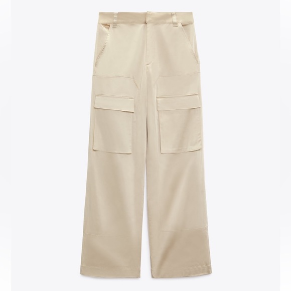 Zara NWOT satin straight leg pocket front cargo pants - Picture 3 of 5